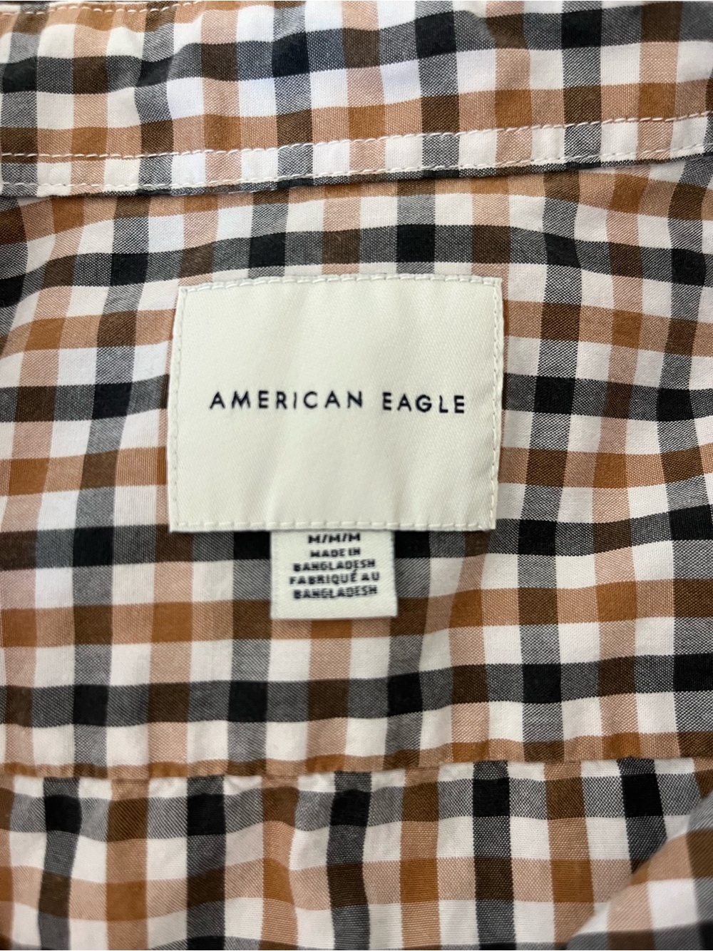 American Eagle Men's Plaid Gingham Button Down Shirt (M) - Picture 3 of 3